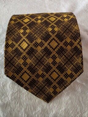 Men’s Vintage Necktie Black and Yellow Gold Diamond-Pattern Tie